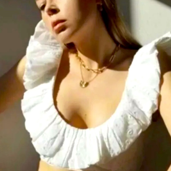 🌸2 for $40 NWT Zara Embroidered Eyelet Lace Ruffle Crop Top White Size S - Picture 5 of 17